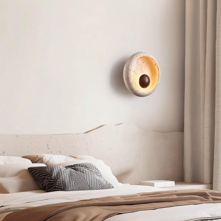 Japandi Textured Travertine Wall Lamp – Yalka