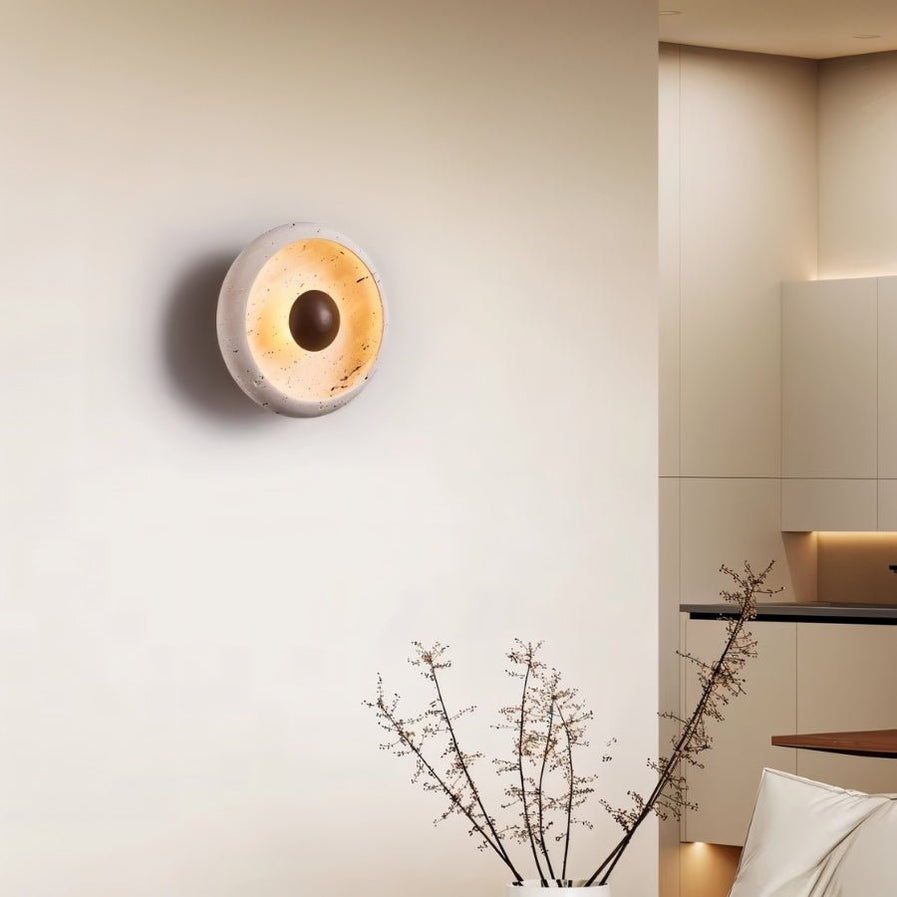 Japandi Textured Travertine Wall Lamp – Yalka
