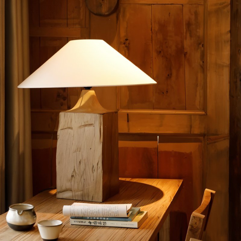 Japandi Carved Wooden Table Lamp – Zeran