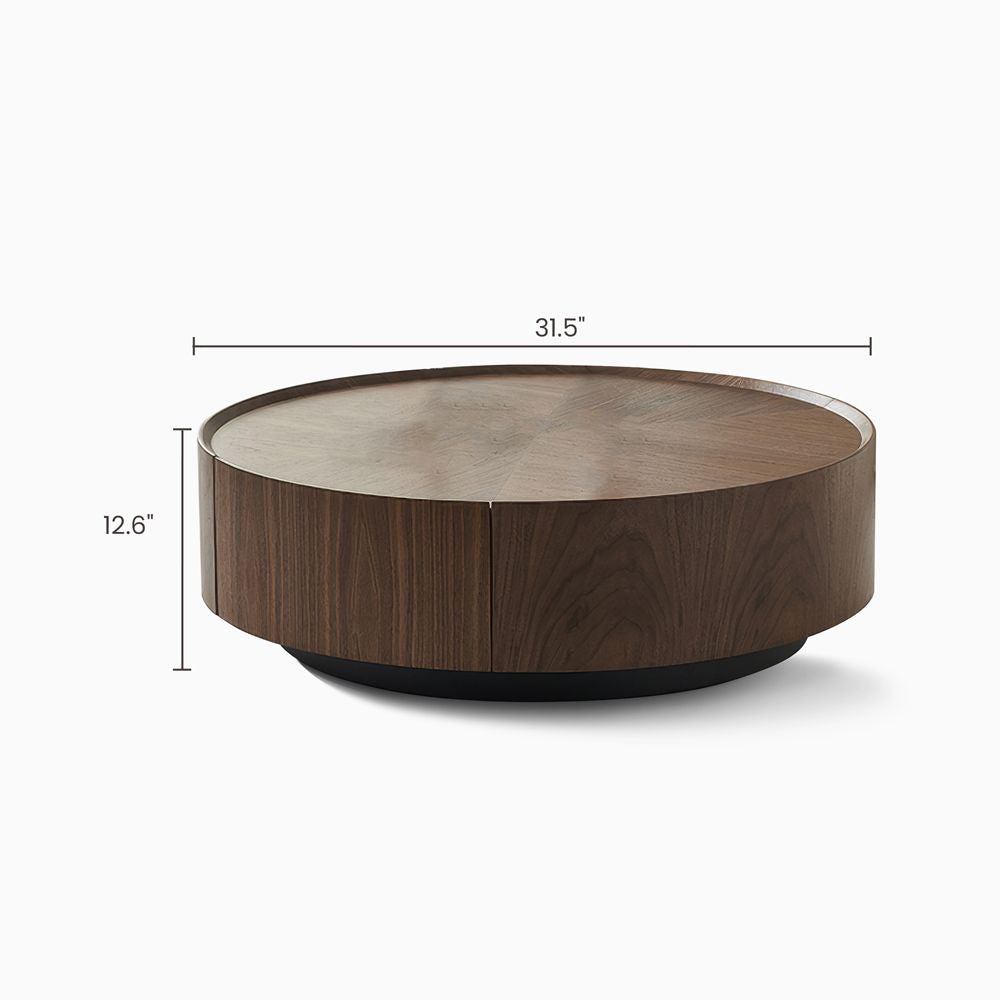 Japandi Round Coffee Table with 2 Drawers