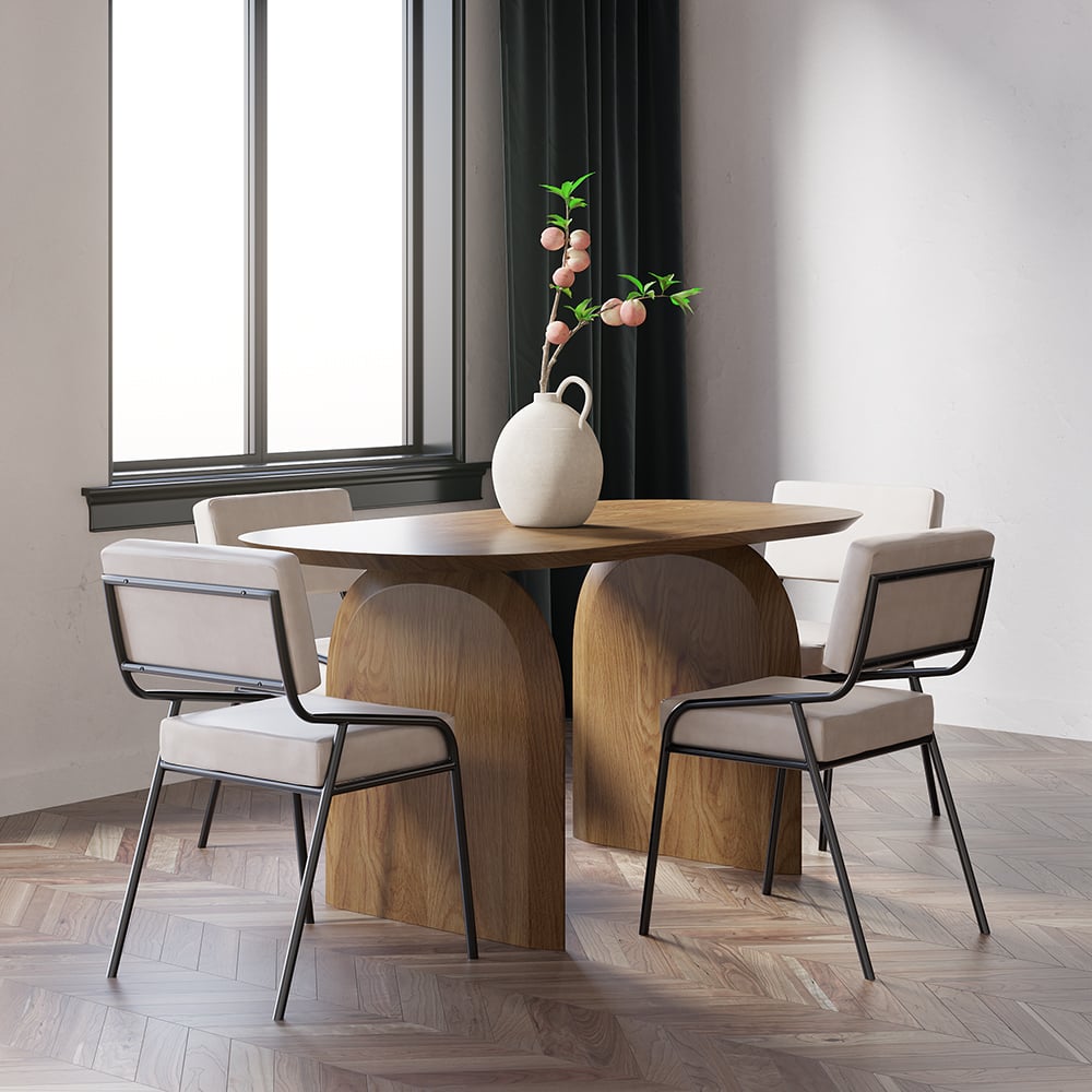Japandi Oval Wood Table for 4