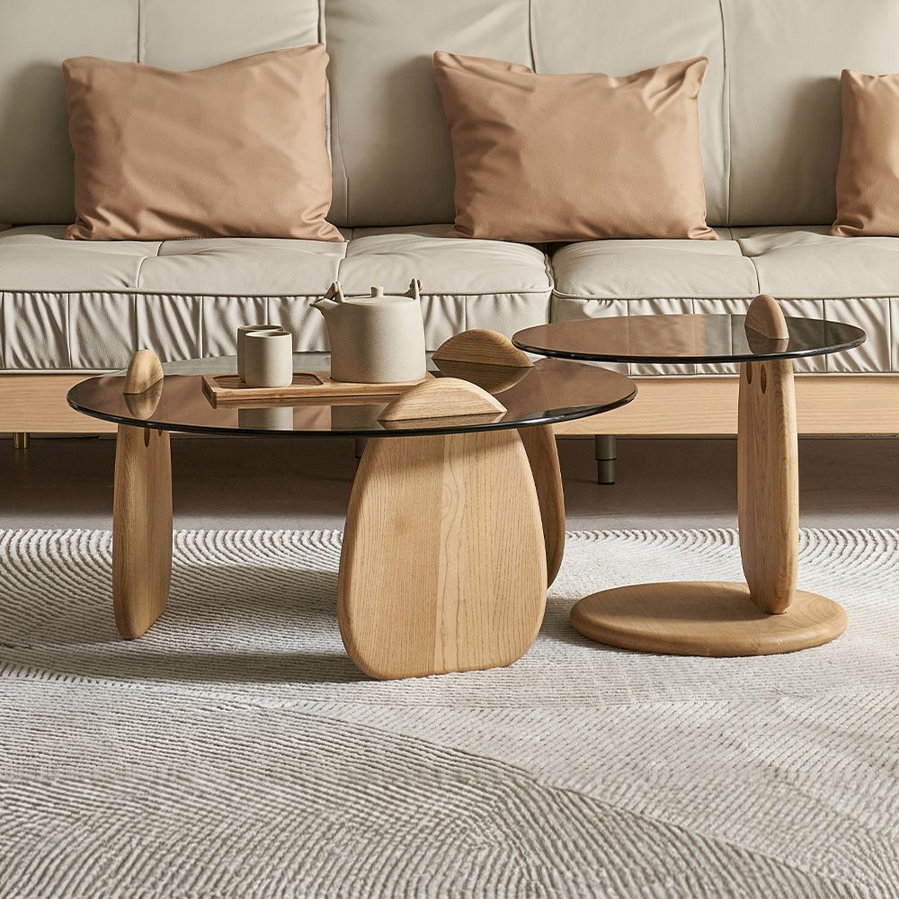 Japandi Tempered Glass Coffee Table Set