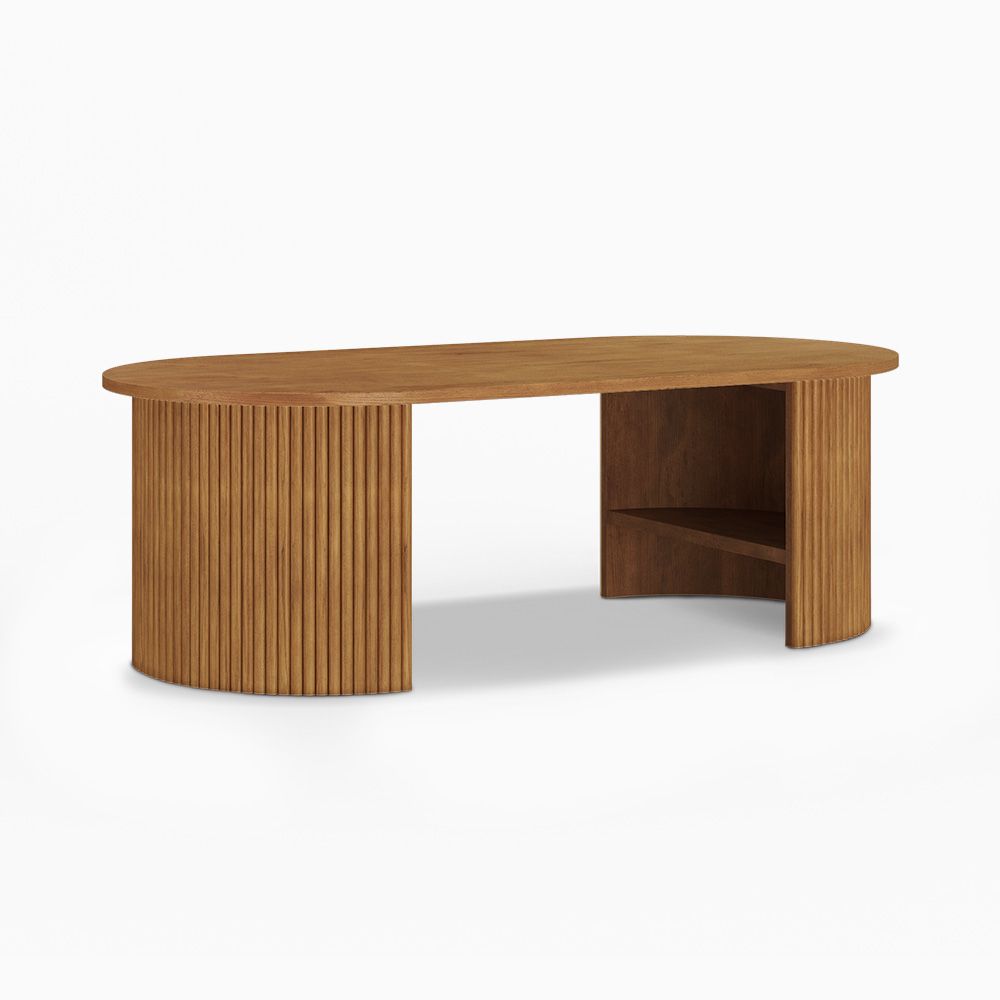 Japandi Oval Wood Coffee Table