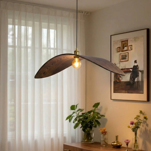 Japandi Curved Wood Pendant Light - Leaf