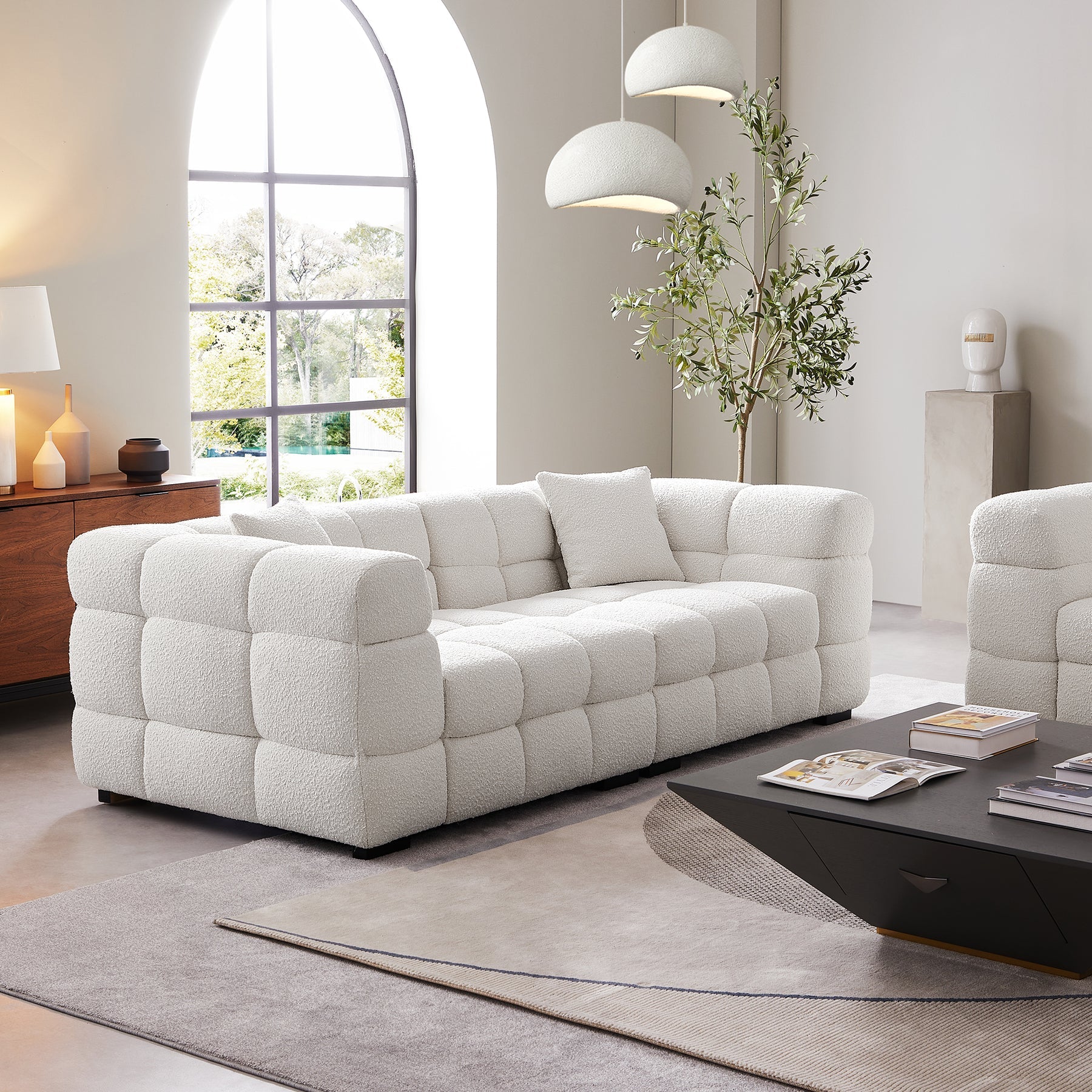 Japandi Cushy White Boucle Sofa