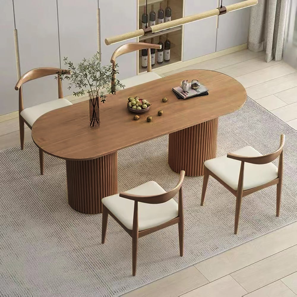 Japandi Oval Wood Table for 6