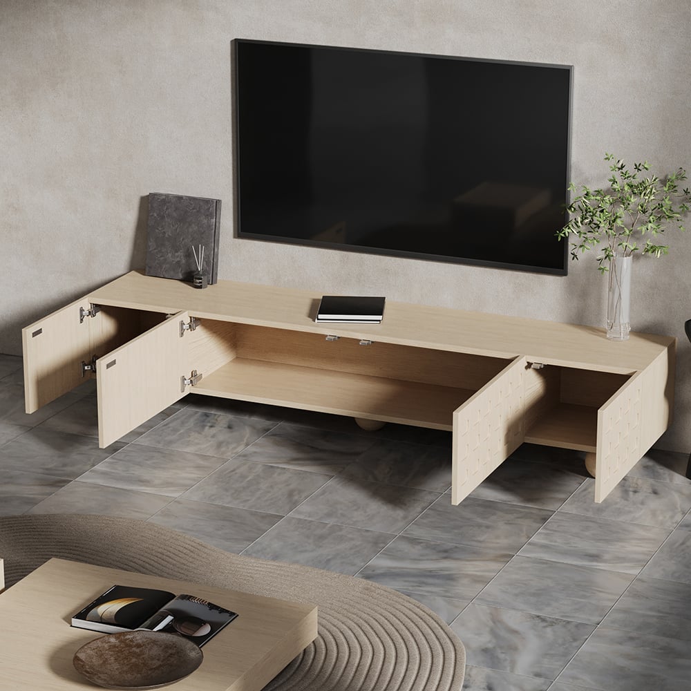 Japandi Whitewash Wood TV Stand