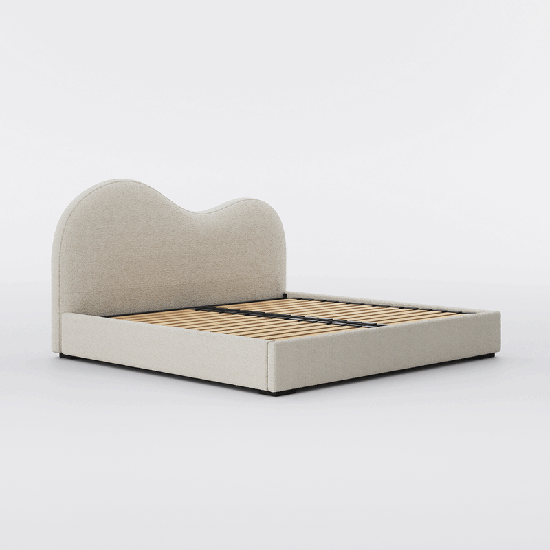 Japandi Hydraulic Lift-Up Bouclé Platform Bed