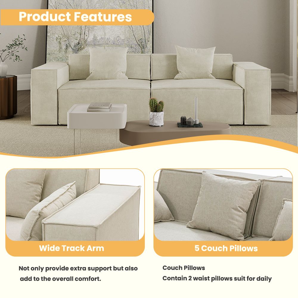 Japandi Modular Sleeper Sofa With Armrests & Pillows – CozyTrack
