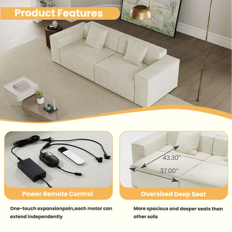 Japandi Modular Sleeper Sofa With Armrests & Pillows – CozyTrack