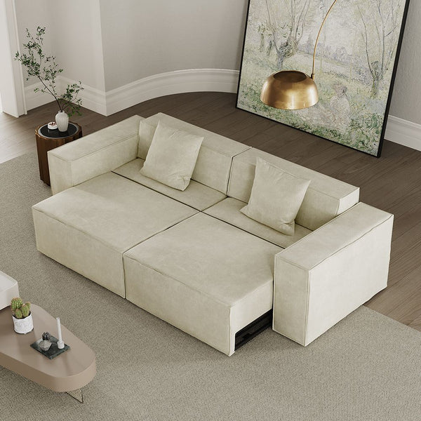 Japandi Modular Sleeper Sofa With Armrests & Pillows – CozyTrack