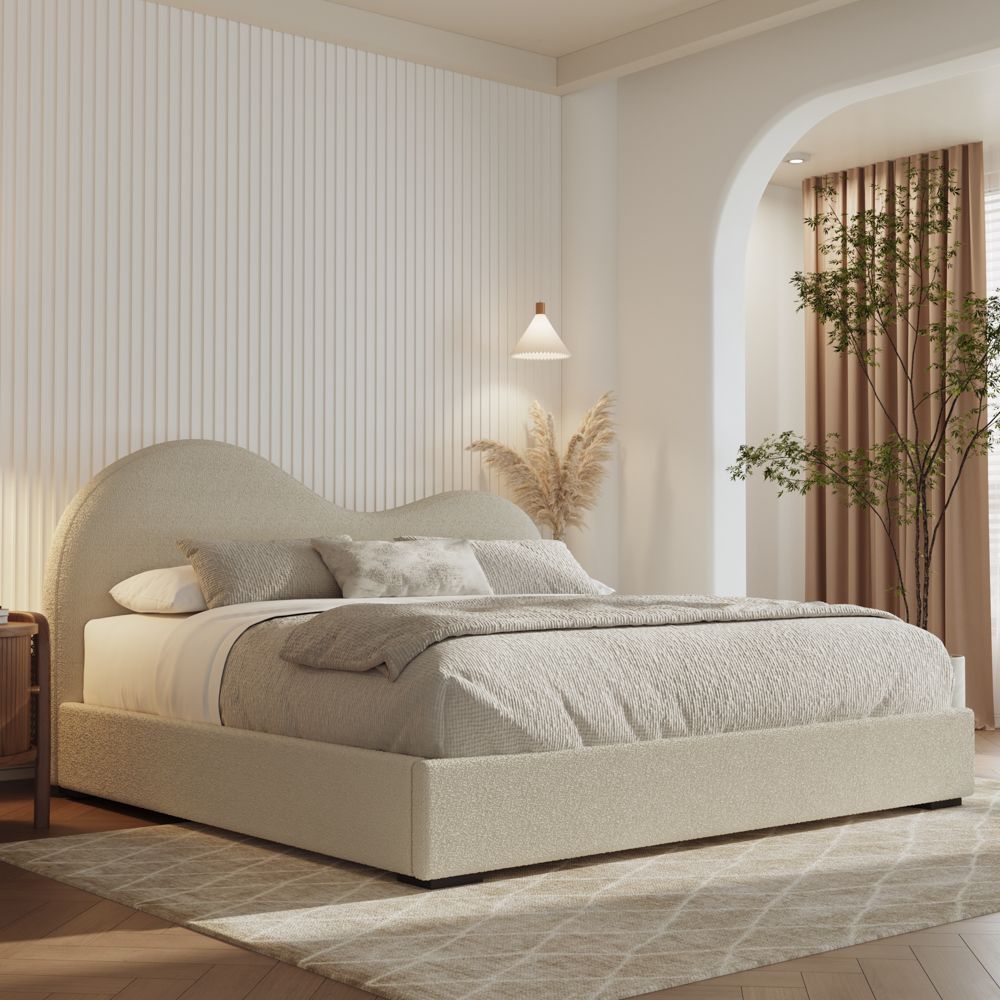Japandi Hydraulic Lift-Up Bouclé Platform Bed