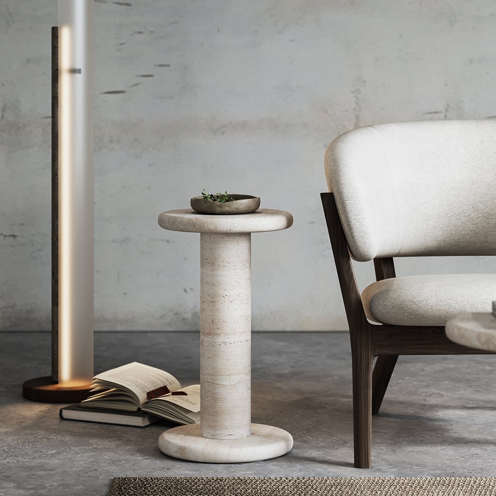 Japandi Travertine Side Table