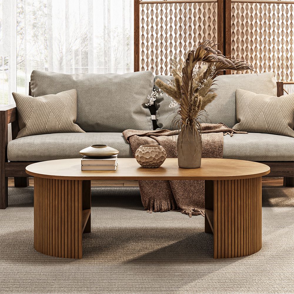 Japandi Oval Wood Coffee Table