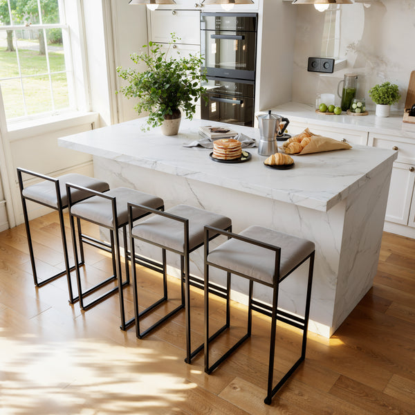 Japandi White Kitchen Island with LED Light - 72"