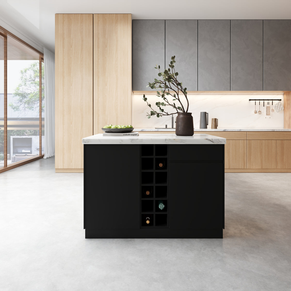 Japandi Black & White Kitchen Island with LED Light - 50" – view 4
