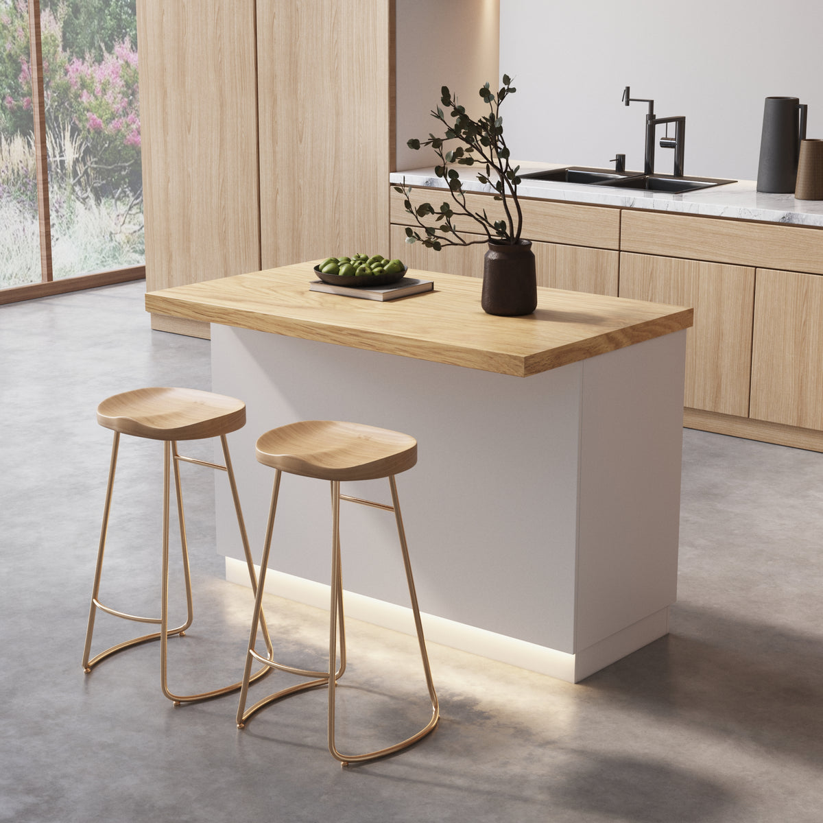Japandi Natural Wood & White Kitchen Island - 50"