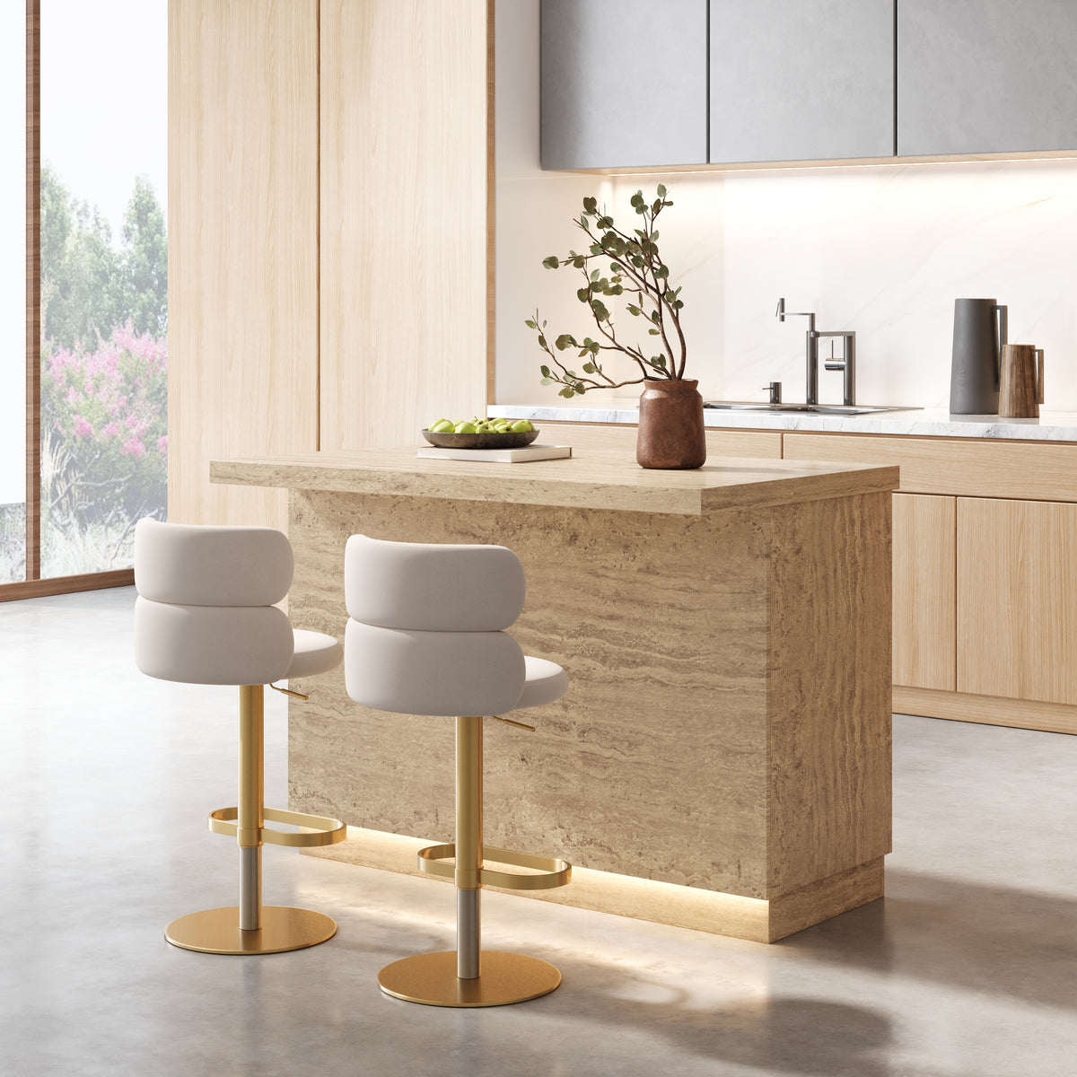 Japandi Travertine-Look Kitchen Island - 50" – view 2
