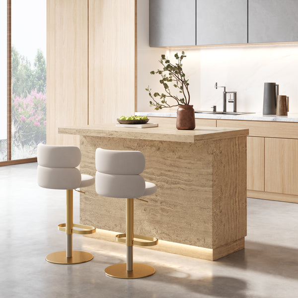 Japandi Travertine-Look Kitchen Island - 50"