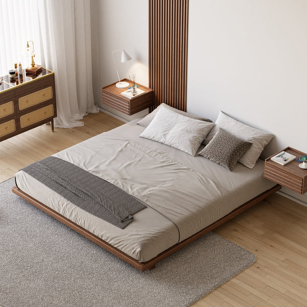 Japanese Low Wood Floor Bed in Walnut (King)