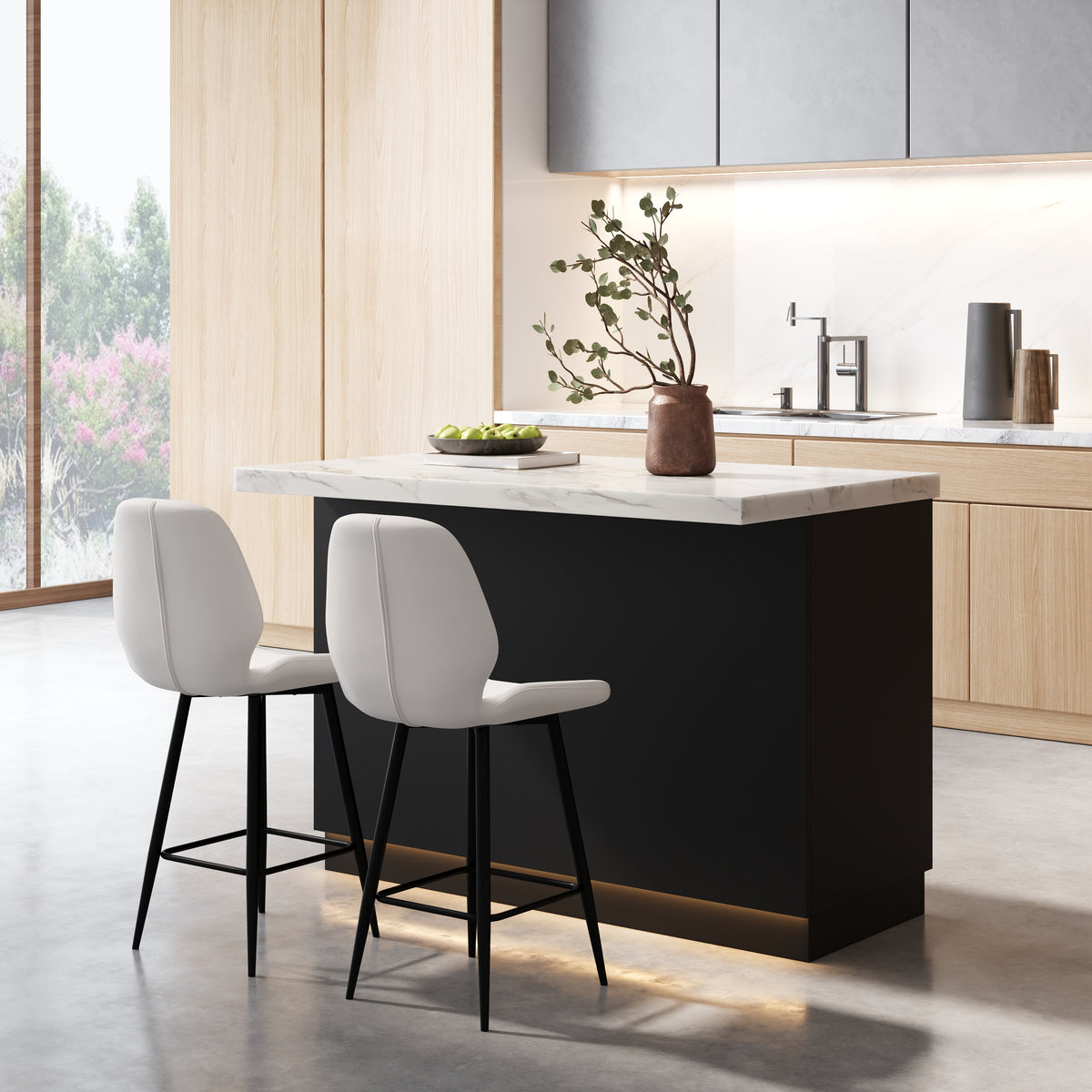 Japandi Black & White Kitchen Island with LED Light - 50" – view 2