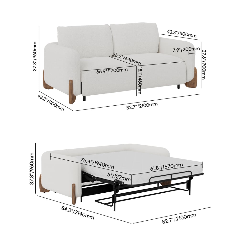 Japandi White Boucle Sleeper Sofa (Queen) – view 8