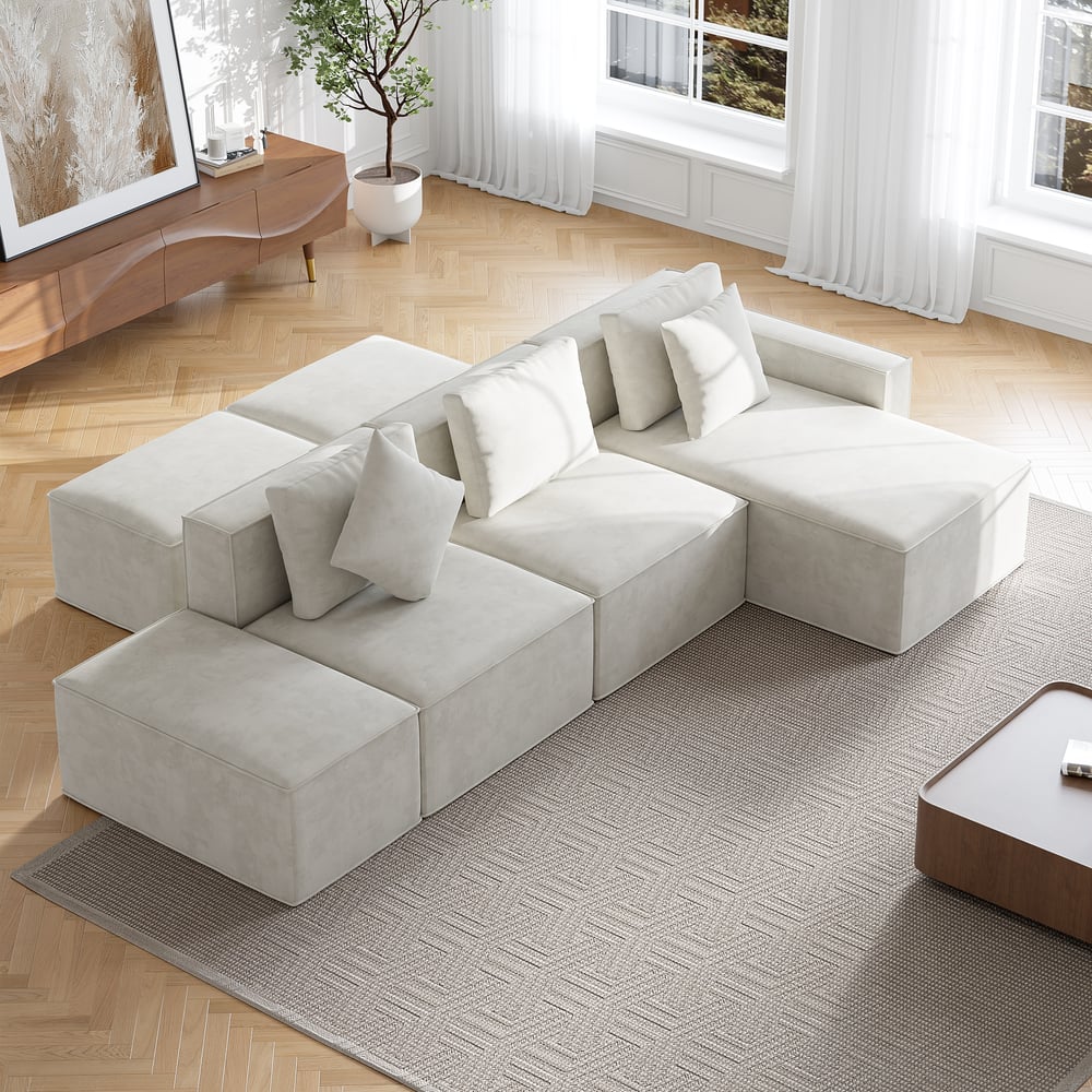 Japandi 6-Piece Modular Chaise Sectional with Ottomans
