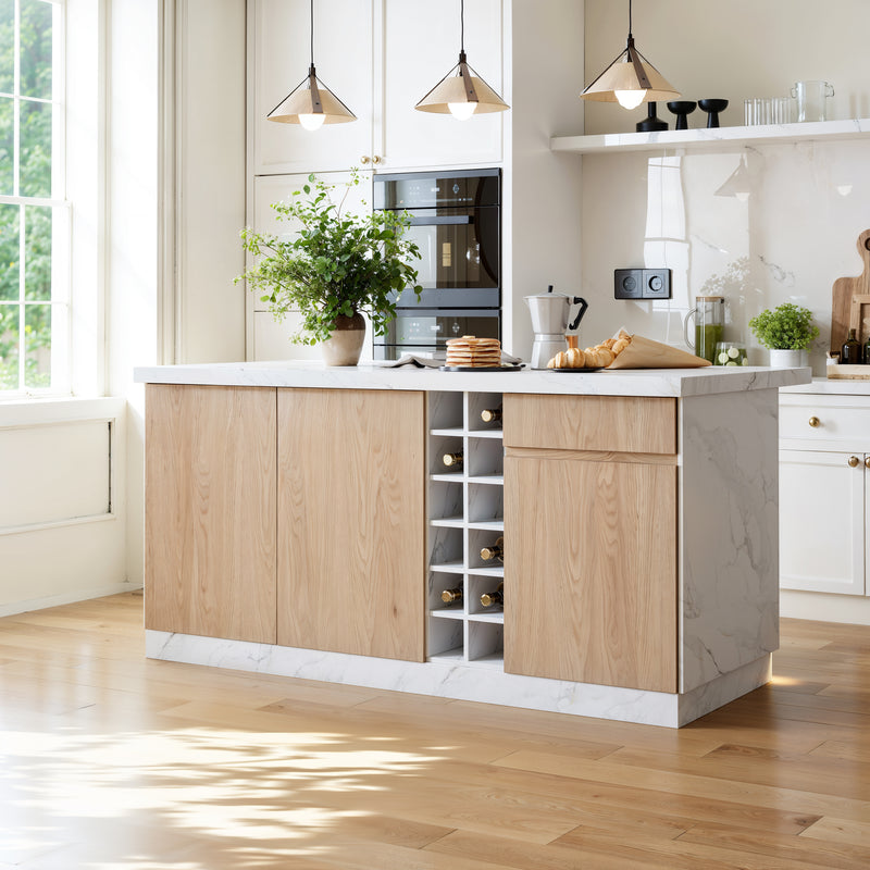 Japandi White Kitchen Island with LED Light - 72"