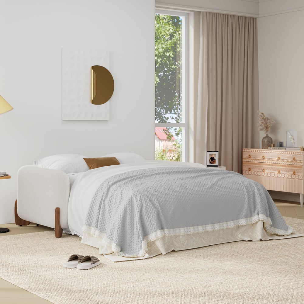 Japandi White Boucle Sleeper Sofa (Queen) – view 2