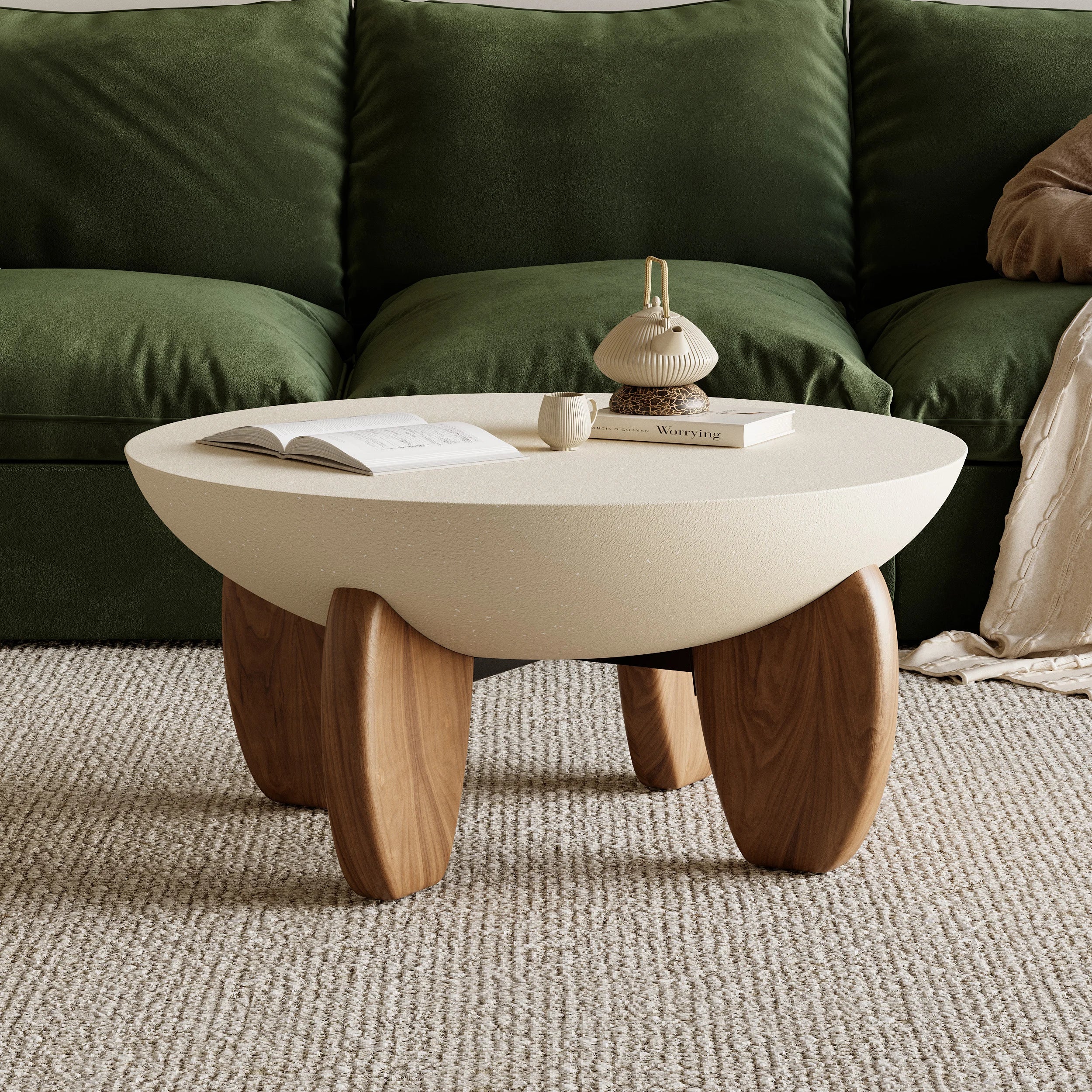 Japandi Concrete & Wood Coffee Table