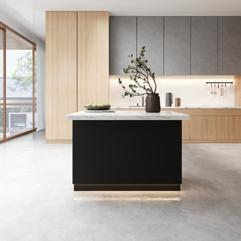 Japandi Black & White Kitchen Island with LED Light - 50"