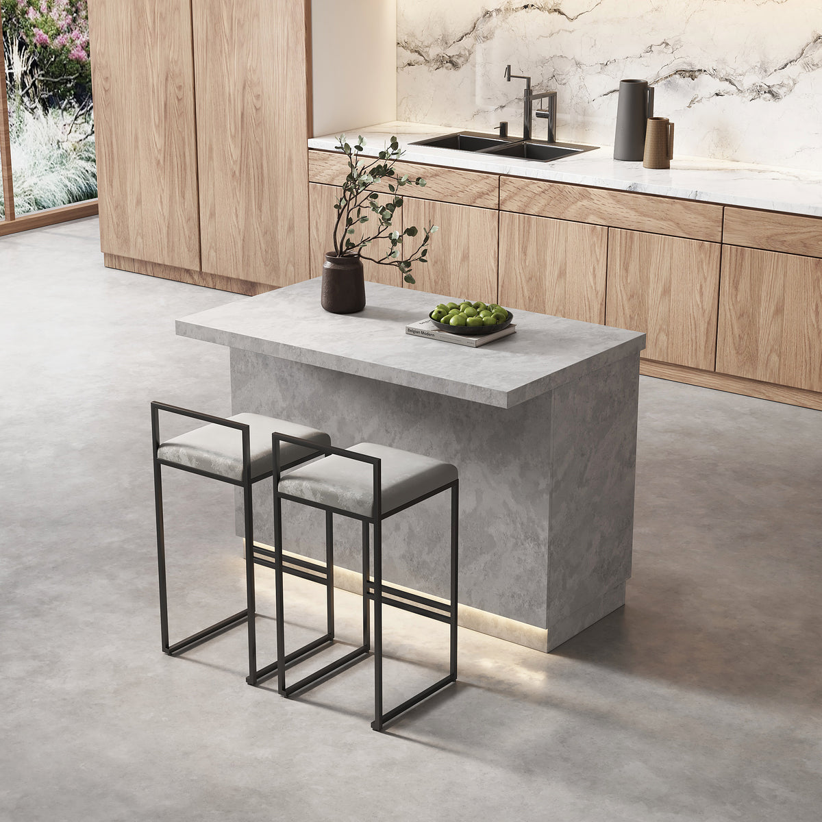 Japandi Gray Kitchen Island with LED Light - 50" – view 2