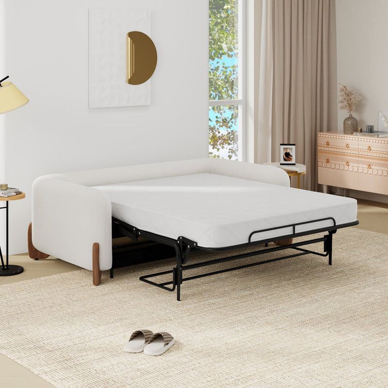 Japandi White Boucle Sleeper Sofa (Queen)