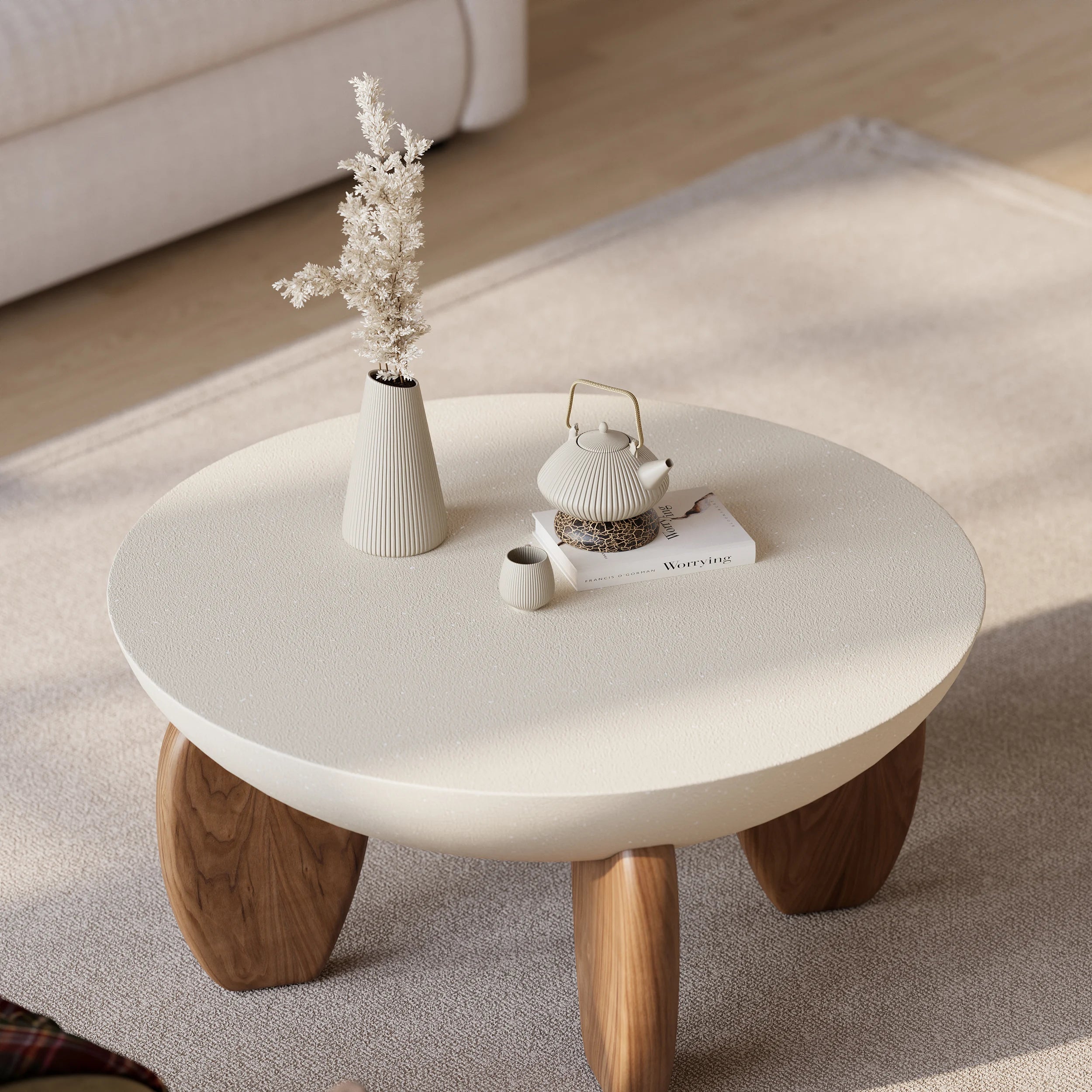 Japandi Concrete & Wood Coffee Table