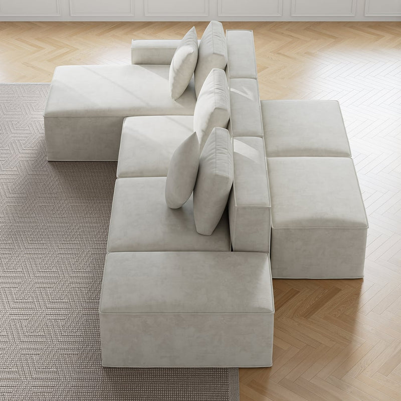 Japandi 6-Piece Modular Chaise Sectional with Ottomans