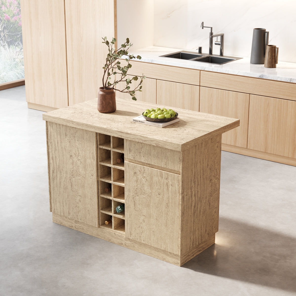 Japandi Travertine-Look Kitchen Island - 50" – view 3