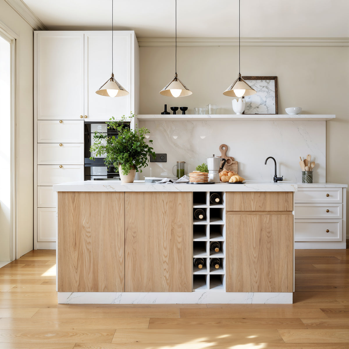 Japandi White Kitchen Island with LED Light - 72" – view 4