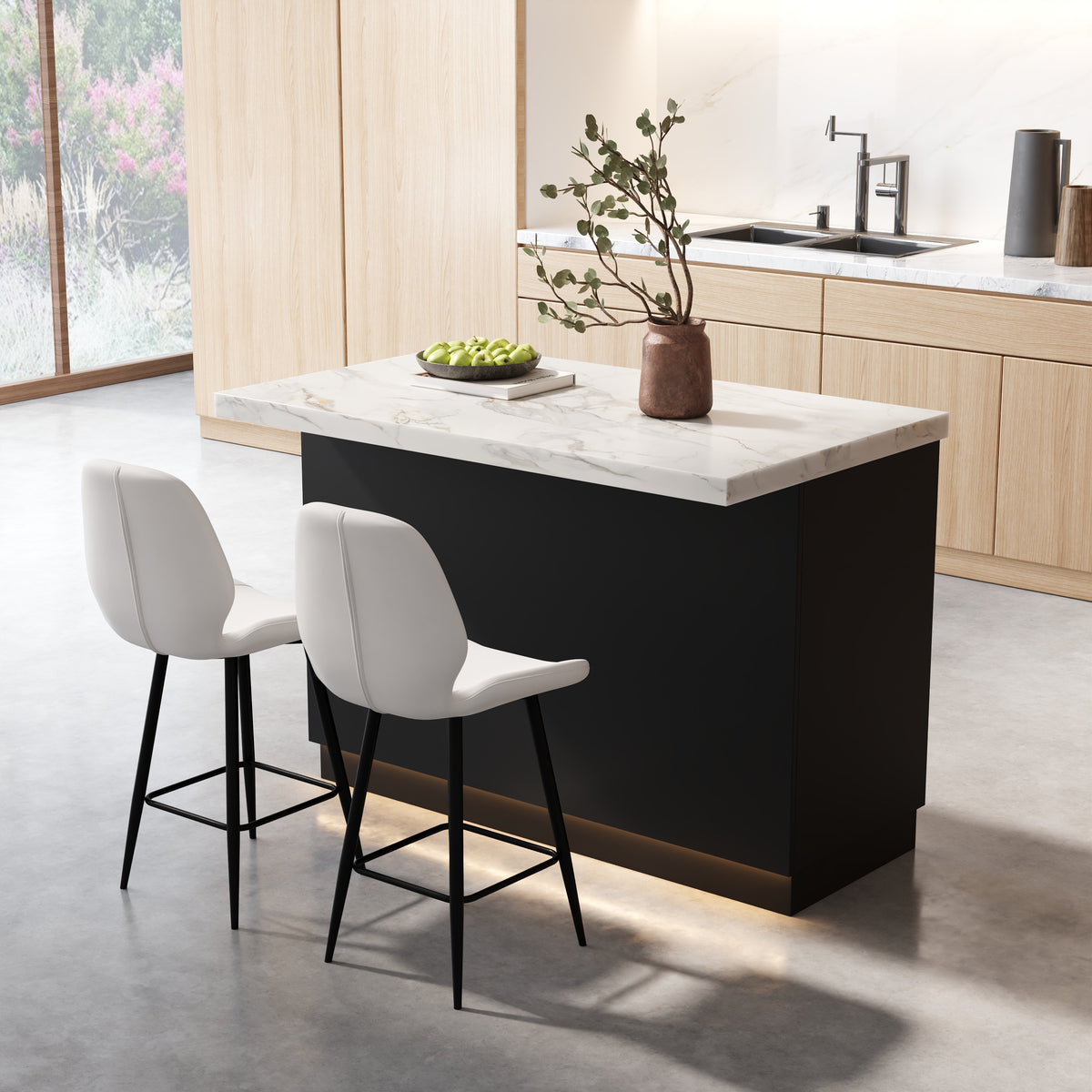 Japandi Black & White Kitchen Island with LED Light - 50"