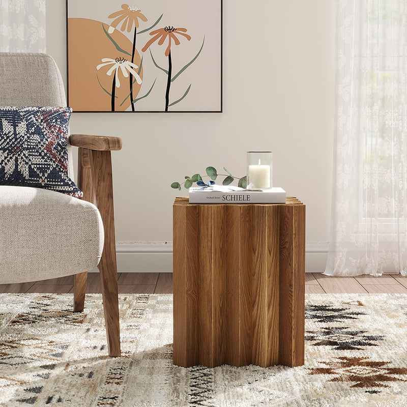 Japandi Geometric Wood Side Table