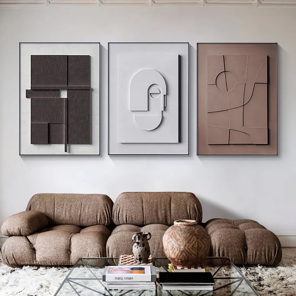 Japandi 3D Relief Canvas Wall Art Set (3 Pieces)