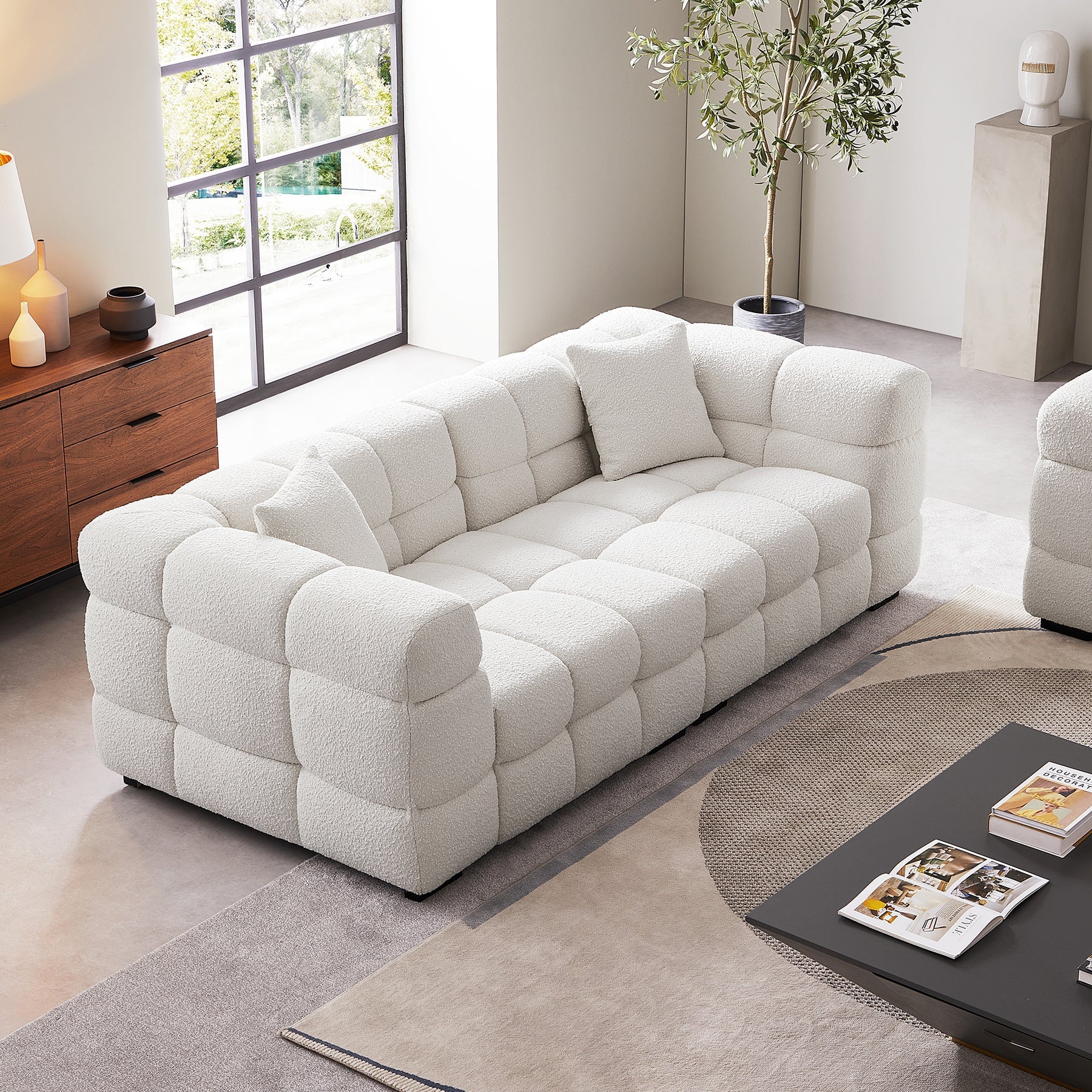 Japandi Cushy White Boucle Sofa