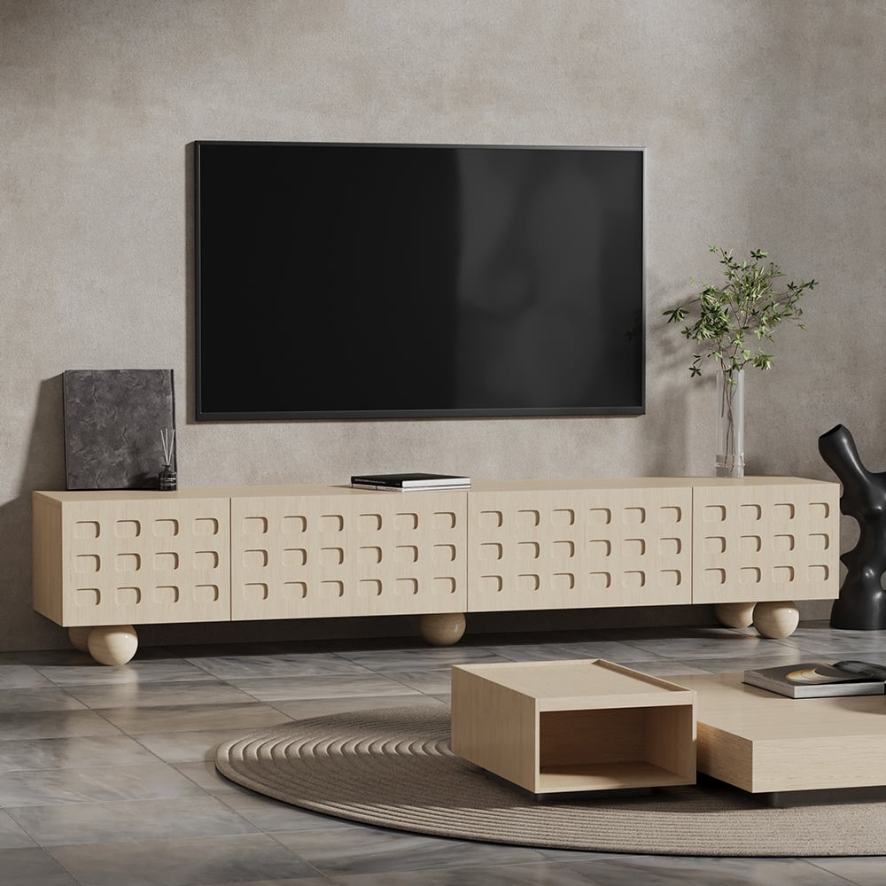 Japandi Whitewash Wood TV Stand