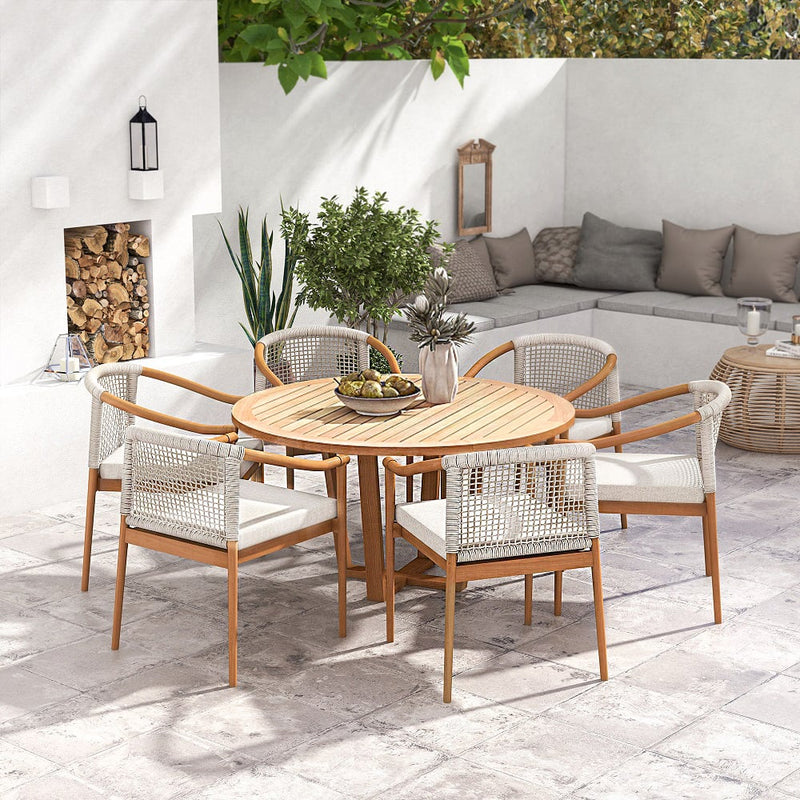 Japandi 7-Piece Round Wood Outdoor Dining Set With Chairs