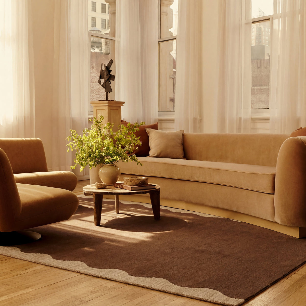 Japandi Chocolate Brown Wool Rug - Ondine – view 2