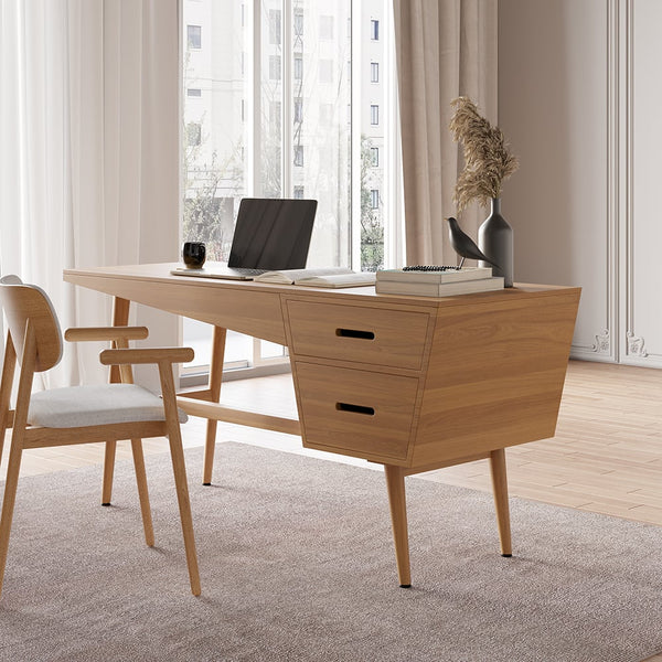 Japandi Wood Desk with 2 Drawers