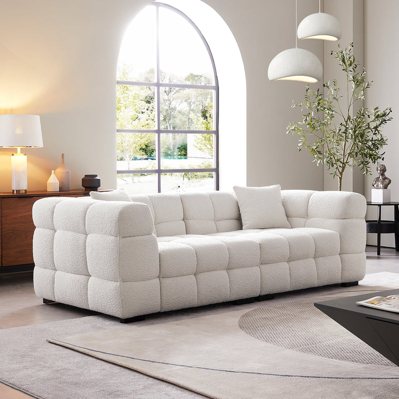 Japandi Cushy White Boucle Sofa