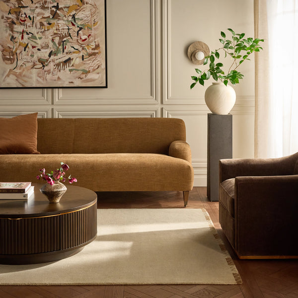 Japandi Tan Wool Rug with End Borders - Terre
