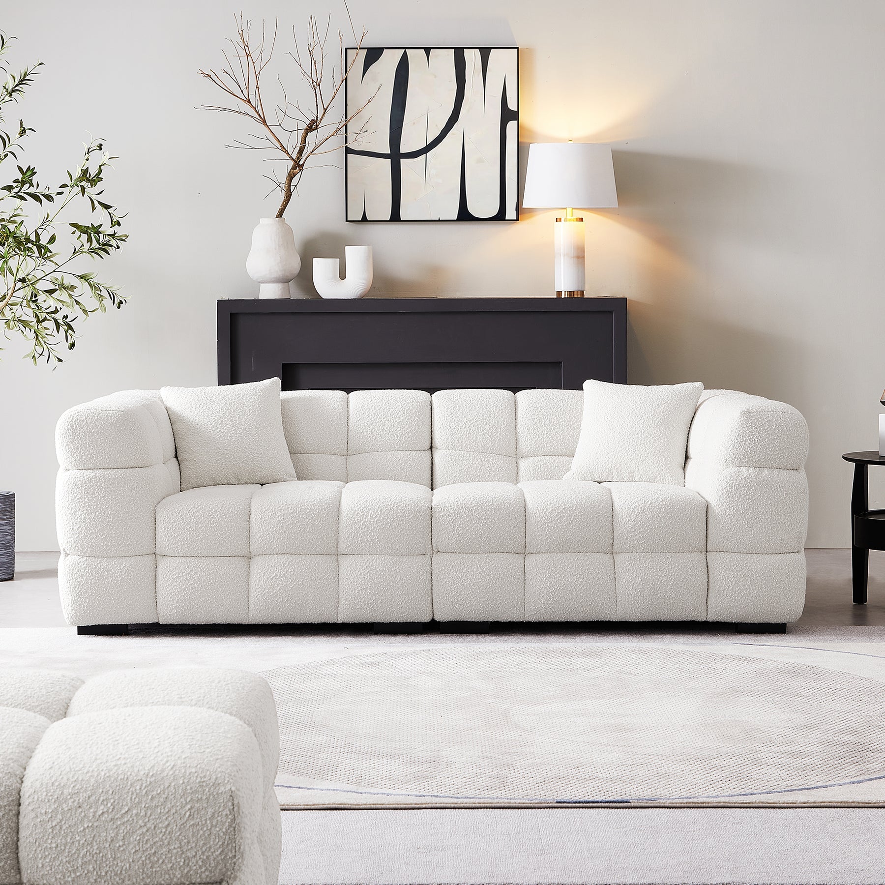 Japandi Cushy White Boucle Sofa