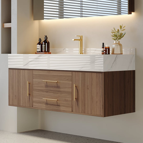 Japandi Walnut Floating Bathroom Vanity