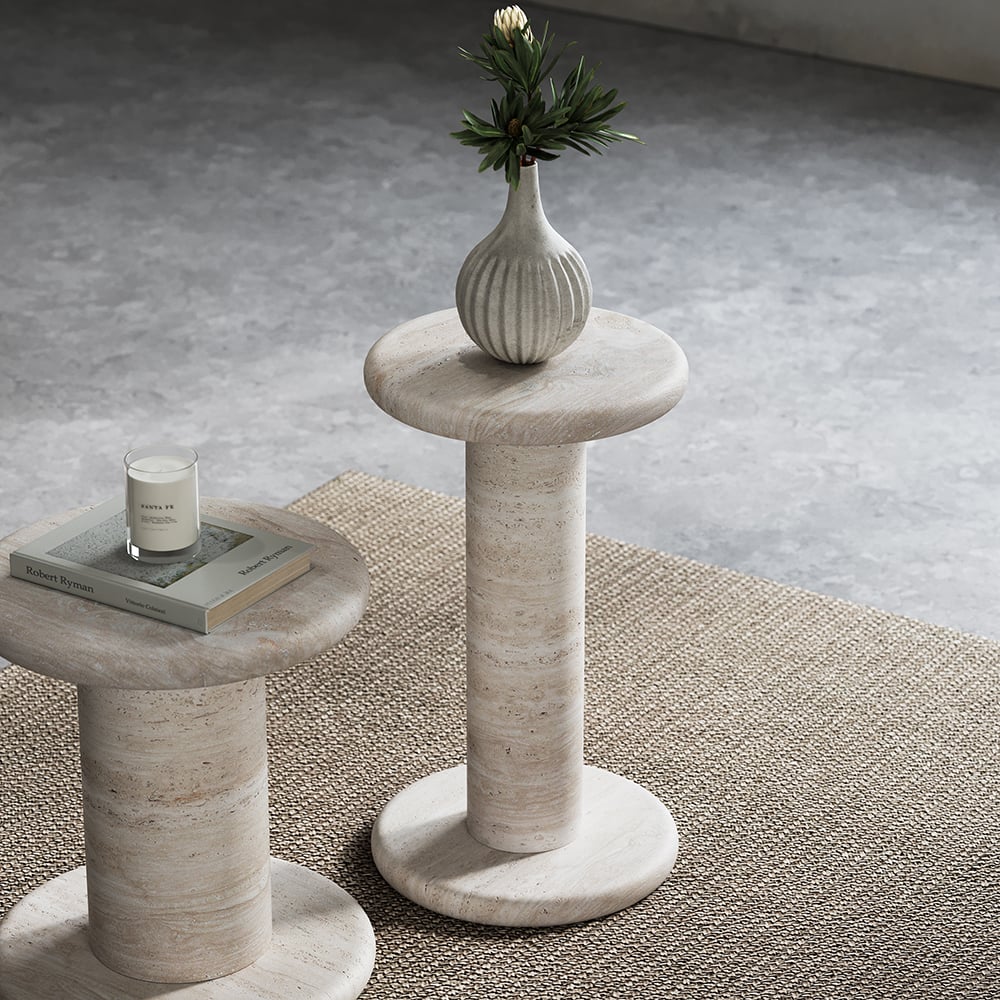 Japandi Travertine Side Table